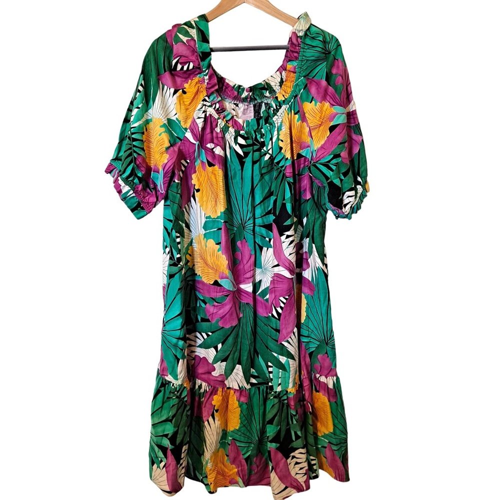 Hilo Hattie Green and Purple Floral Midi Dress